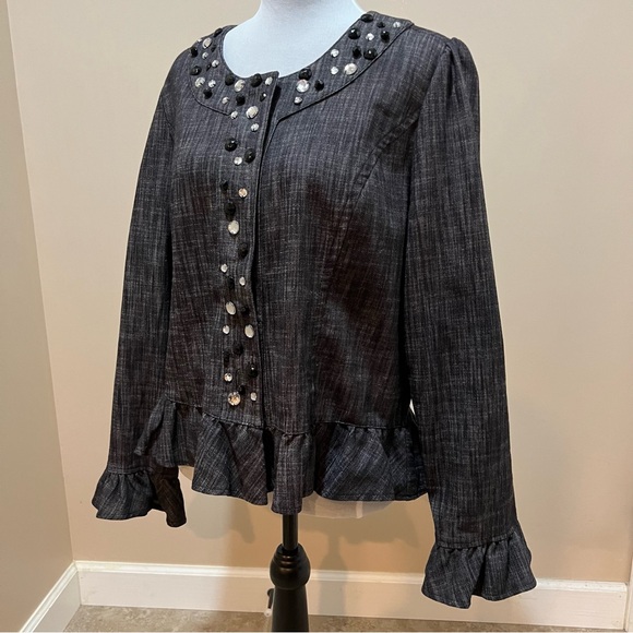 Cato Gray Women's Long Sleeve Button Up Shirt with Beautiful Beading. Size Large - Picture 4 of 8
